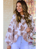 Azura Exchange Cow Spots Print Puff Sleeve Sweatshirt - L