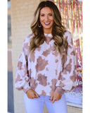 Azura Exchange Cow Spots Print Puff Sleeve Sweatshirt - L