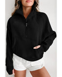 Azura Exchange Black Ribbed Thumbhole Sleeve Sweatshirt - L