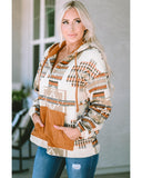 Azura Exchange Beige Aztec Print Half-Zip Hoodie with Kangaroo Pocket - M