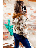 Azura Exchange Beige Aztec Print Half-Zip Hoodie with Kangaroo Pocket - S