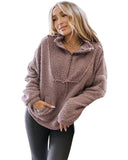 Azura Exchange Dusty Pink Collared Half Zip Fluffy Sweatshirt - L