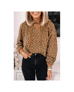 Azura Exchange Leopard Long Sleeve Cropped Hoodie - L