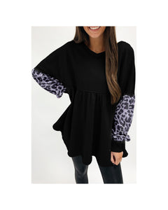 Azura Exchange Leopard Splicing Ruffle Sweatshirt - L