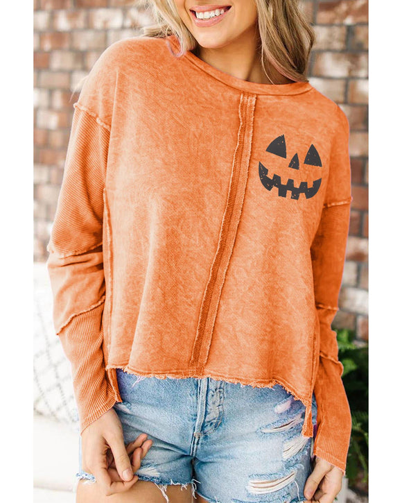 Azura Exchange Halloween Pumpkin Face Patchwork Sweatshirt - L