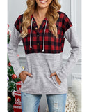 Cheeky X by Azura Exchange Plaid Splicing Pocketed Hoodie - L