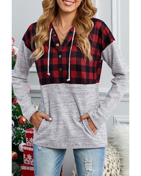 Cheeky X by Azura Exchange Plaid Splicing Pocketed Hoodie - S