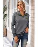 Azura Exchange Quilted Stand Neck Sweatshirt with Fake Front Pocket - M