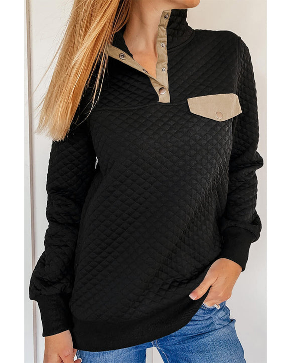 Azura Exchange Quilted Stand Neck Sweatshirt with Fake Front Pocket - L