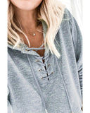 Azura Exchange Lace-up Grey Casual Hoodie - M