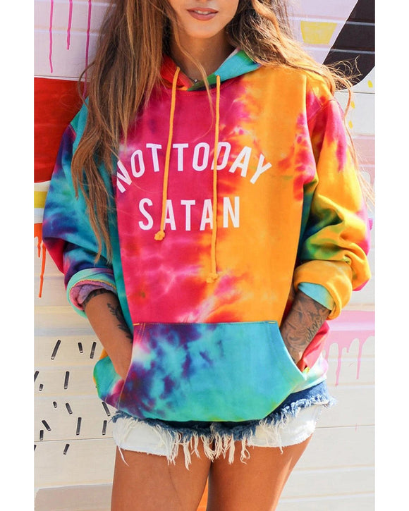 Azura Exchange Not Today Satan Tie Dye Hoodie - 95% Polyester 5% Elastane - S