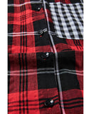 Azura Exchange Plaid Splicing Hit Color Pockets Long Sleeve Shirt - M