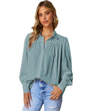 Azura Exchange Button Up Puff Sleeve Blouse - L