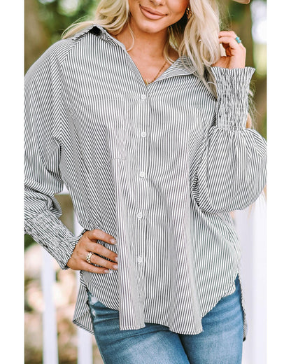 Azura Exchange Striped Boyfriend Shirt with Smocked Cuffs and Pocket - 2XL