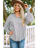 Azura Exchange Striped Boyfriend Shirt with Smocked Cuffs and Pocket - L