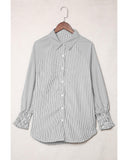 Azura Exchange Striped Boyfriend Shirt with Smocked Cuffs and Pocket - L