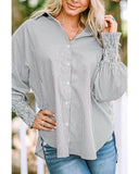 Azura Exchange Striped Boyfriend Shirt with Smocked Cuffs and Pocket - S