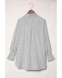 Azura Exchange Striped Boyfriend Shirt with Smocked Cuffs and Pocket - S