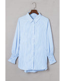 Azura Exchange Striped Boyfriend Shirt with Smocked Cuffs and Pocket - S