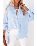 Azura Exchange Striped Boyfriend Shirt with Smocked Cuffs and Pocket - S