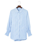 Azura Exchange Striped Boyfriend Shirt with Smocked Cuffs and Pocket - XL