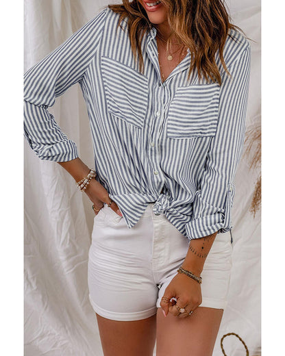 Azura Exchange Striped Long Sleeve Shirt with Pocketed Buttons - 2XL