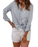 Azura Exchange Striped Long Sleeve Shirt with Pocketed Buttons - M