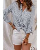 Azura Exchange Striped Long Sleeve Shirt with Pocketed Buttons - M