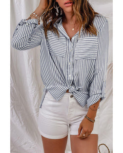 Azura Exchange Striped Long Sleeve Shirt with Pocketed Buttons - S