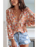 Azura Exchange Boho Floral Print Button Front Shirt - XL