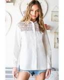 Azura Exchange Lace Crochet Splicing Button Up Shirt - M