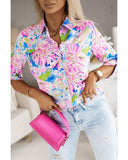 Azura Exchange Buttoned Sheath Long Sleeve Shirt with Abstract Floral Print - L