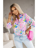 Azura Exchange Buttoned Sheath Long Sleeve Shirt with Abstract Floral Print - L