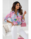 Azura Exchange Buttoned Sheath Long Sleeve Shirt with Abstract Floral Print - L