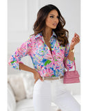 Azura Exchange Buttoned Sheath Long Sleeve Shirt with Abstract Floral Print - L