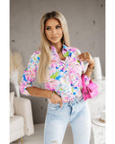 Azura Exchange Buttoned Sheath Long Sleeve Shirt with Abstract Floral Print - S