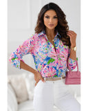 Azura Exchange Buttoned Sheath Long Sleeve Shirt with Abstract Floral Print - XL