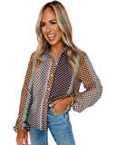 Azura Exchange Long Sleeve Dot Print Button Down Shirt - S