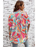 Azura Exchange Abstract Geometry Print Half Puff Sleeve Shirt - L