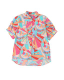 Azura Exchange Abstract Geometry Print Half Puff Sleeve Shirt - M