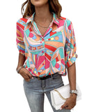 Azura Exchange Abstract Geometry Print Half Puff Sleeve Shirt - XL