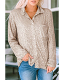 Azura Exchange Sequin Collared Bust Pocket Buttoned Shirt - XL