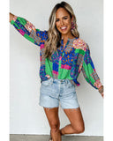 Azura Exchange Floral Patchwork Print Puff Sleeve Shirt - L