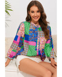 Azura Exchange Floral Patchwork Print Puff Sleeve Shirt - M