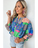 Azura Exchange Floral Patchwork Print Puff Sleeve Shirt - S