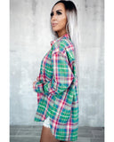 Azura Exchange Plaid Button Down Split Shirt - L