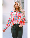 Azura Exchange Floral Print Bubble Sleeve Shirt - L