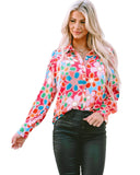 Azura Exchange Floral Print Bubble Sleeve Shirt - S