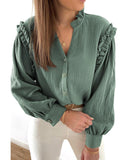 Azura Exchange Frilled Split Neck Crinkled Shirt - L