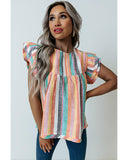 Azura Exchange Striped Tiered Ruffle Cap Sleeve Top - L